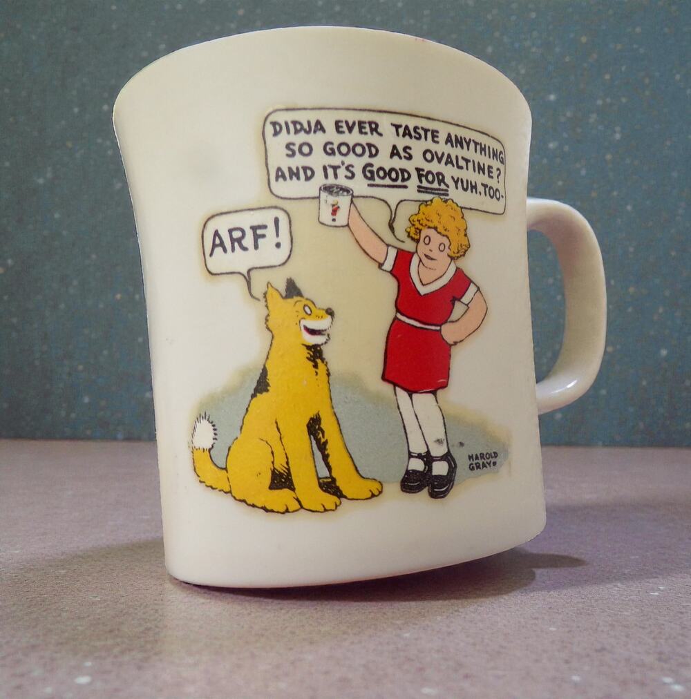 Vintage Little Orphan Annie Ovaltine Cup Beetle ware Plastic